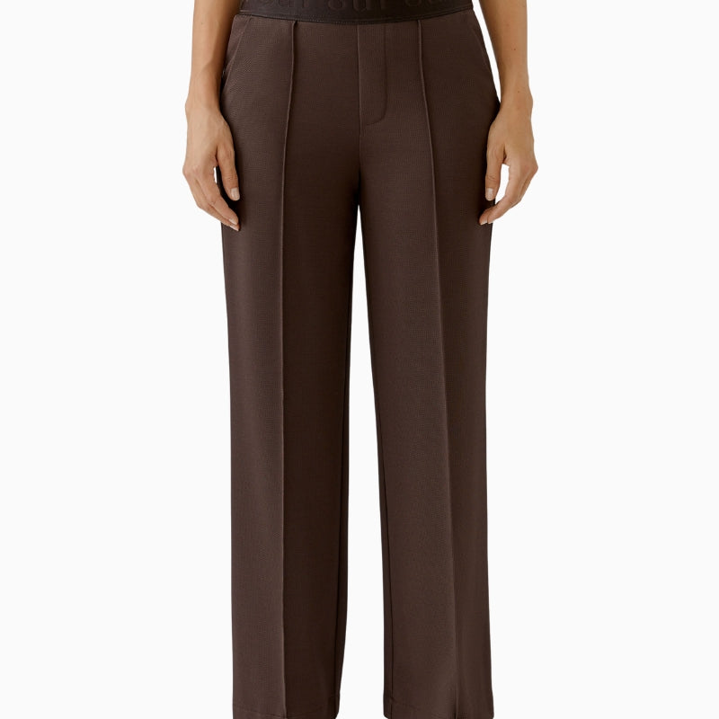 Oui Lacy Trousers in Chocolate Torte brown front view