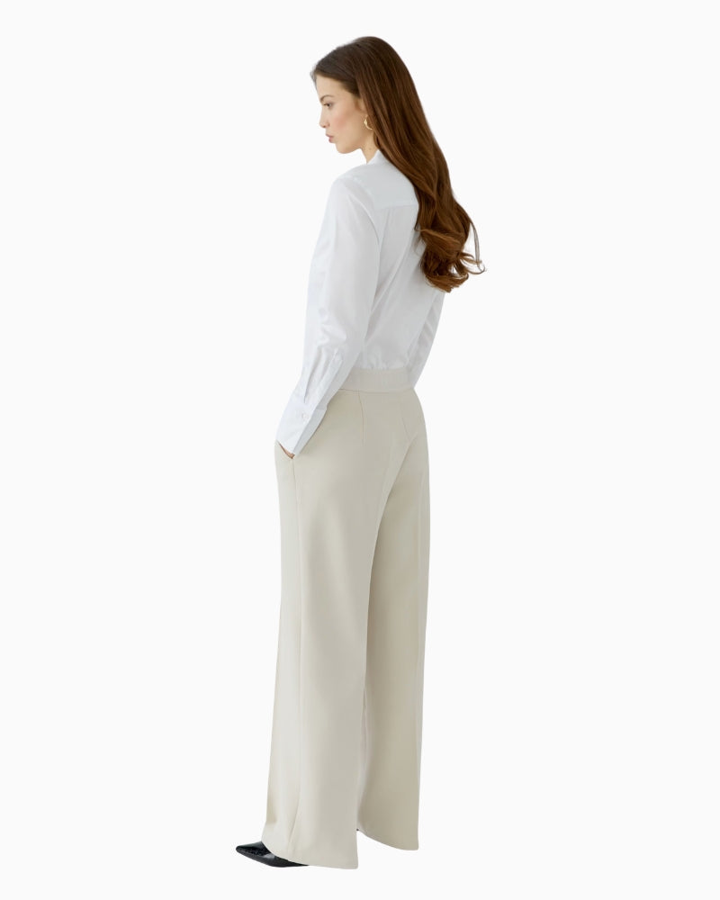 Oui Lacy Trousers in Offwhite side view