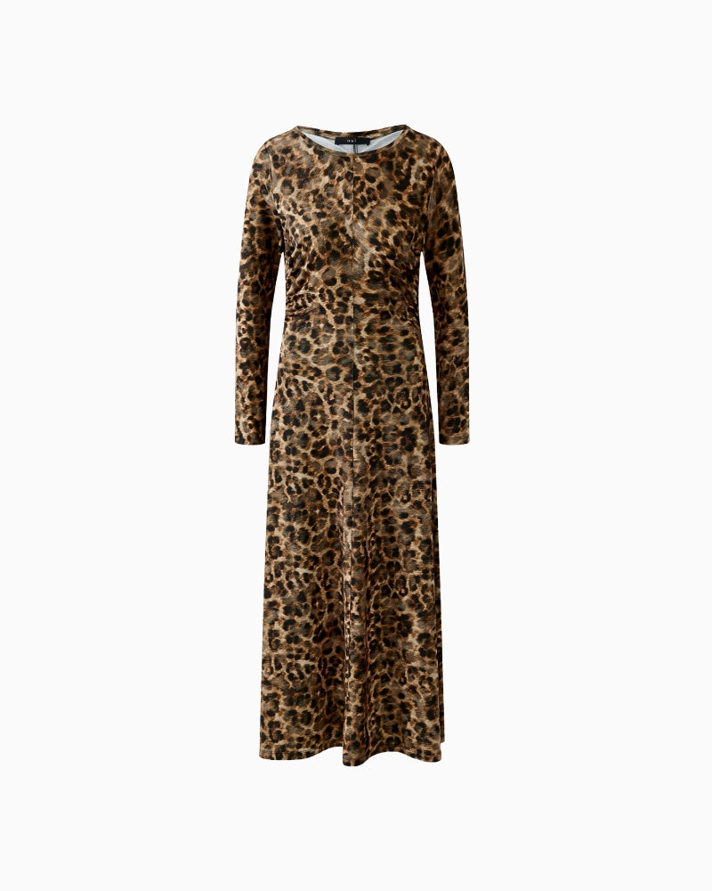 Flat lay front view of Oui Leo Maxi Dress in Leopard colour
