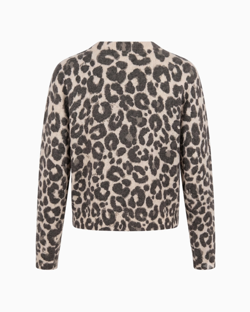 Oui Leopard Print Jumper in Taupe back view