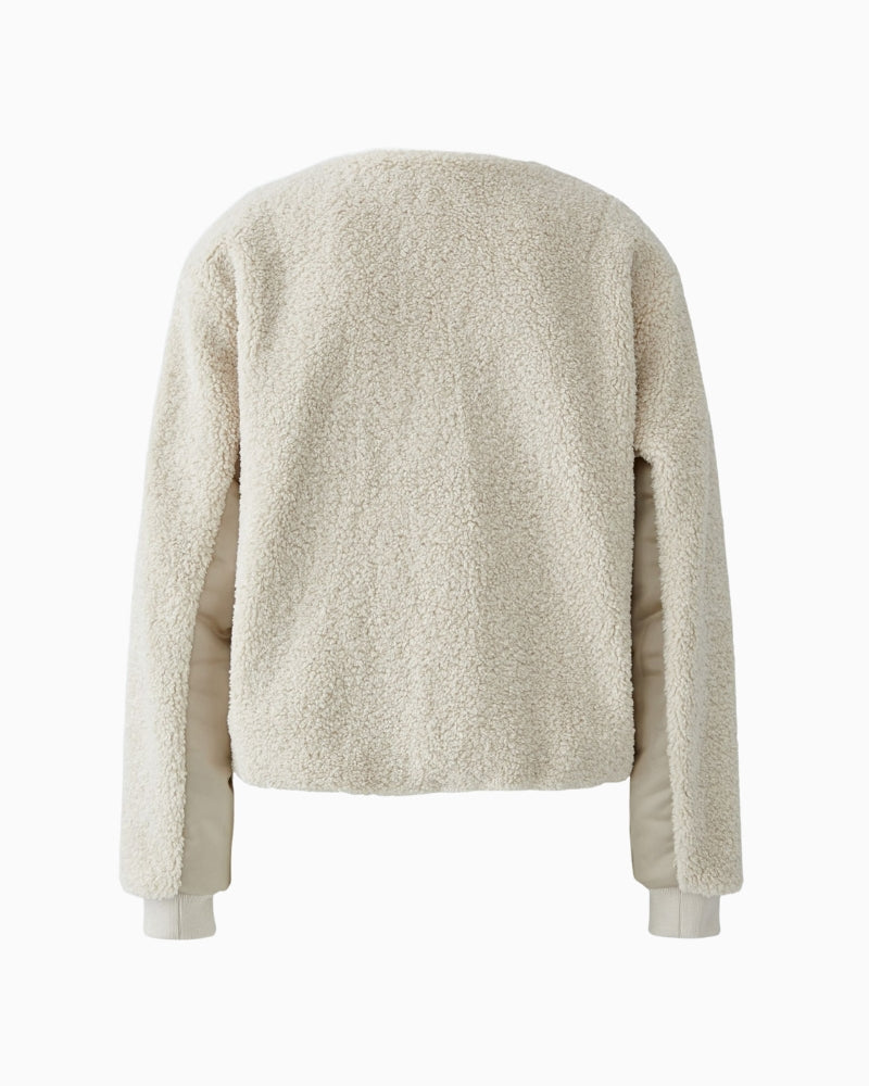 Flat lay back view of Oui Light Stone Teddy Blouson Jacket