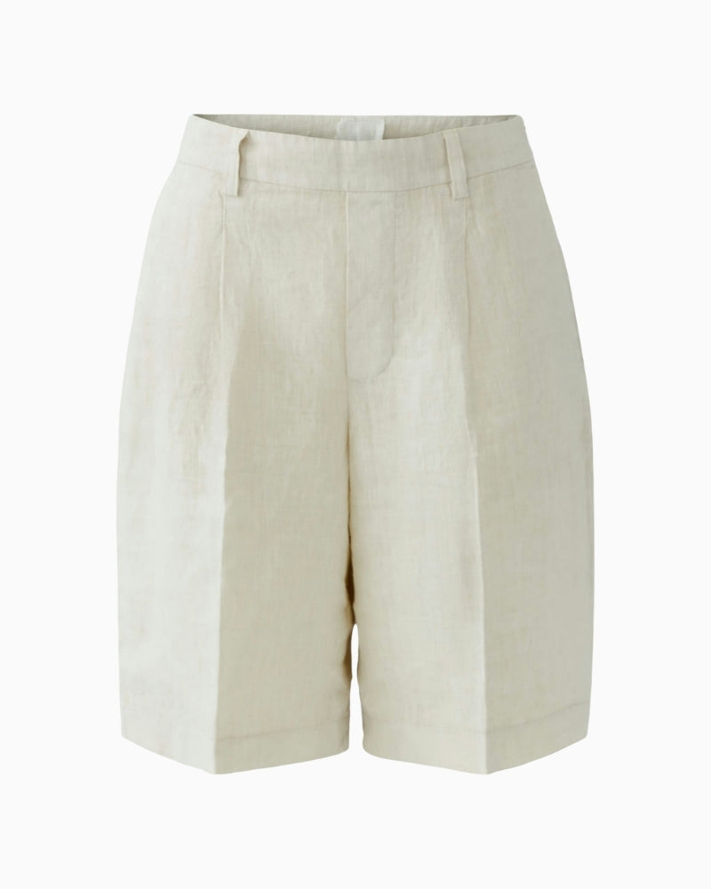 Oui Linen Bermuda Shorts in Biscuit front view