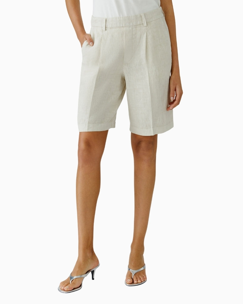 Oui Linen Bermuda Shorts in Biscuit front view