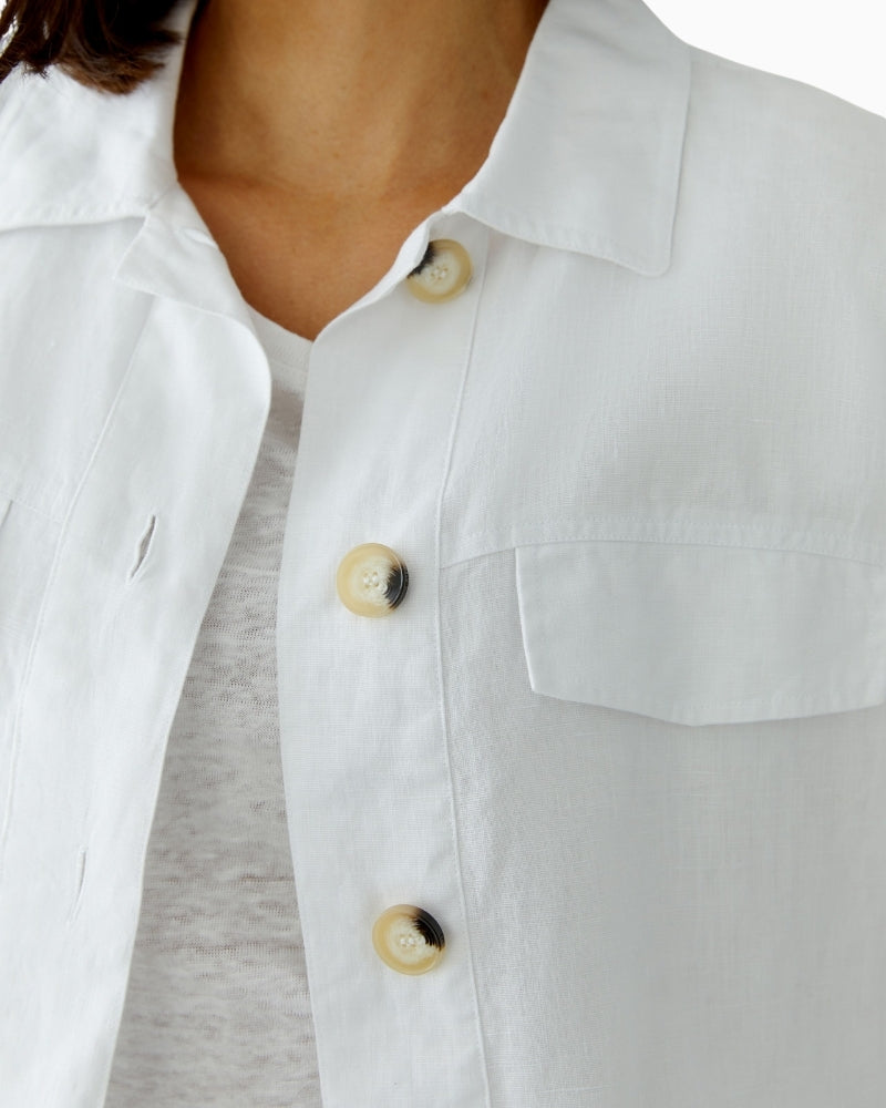 Oui Linen Blouson Jacket optic white chest button detail