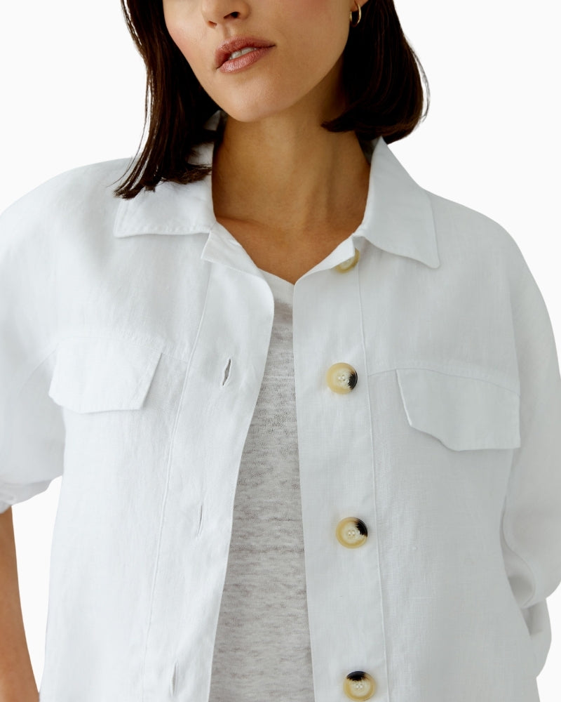 Oui Linen Blouson Jacket optic white chest pocket detail