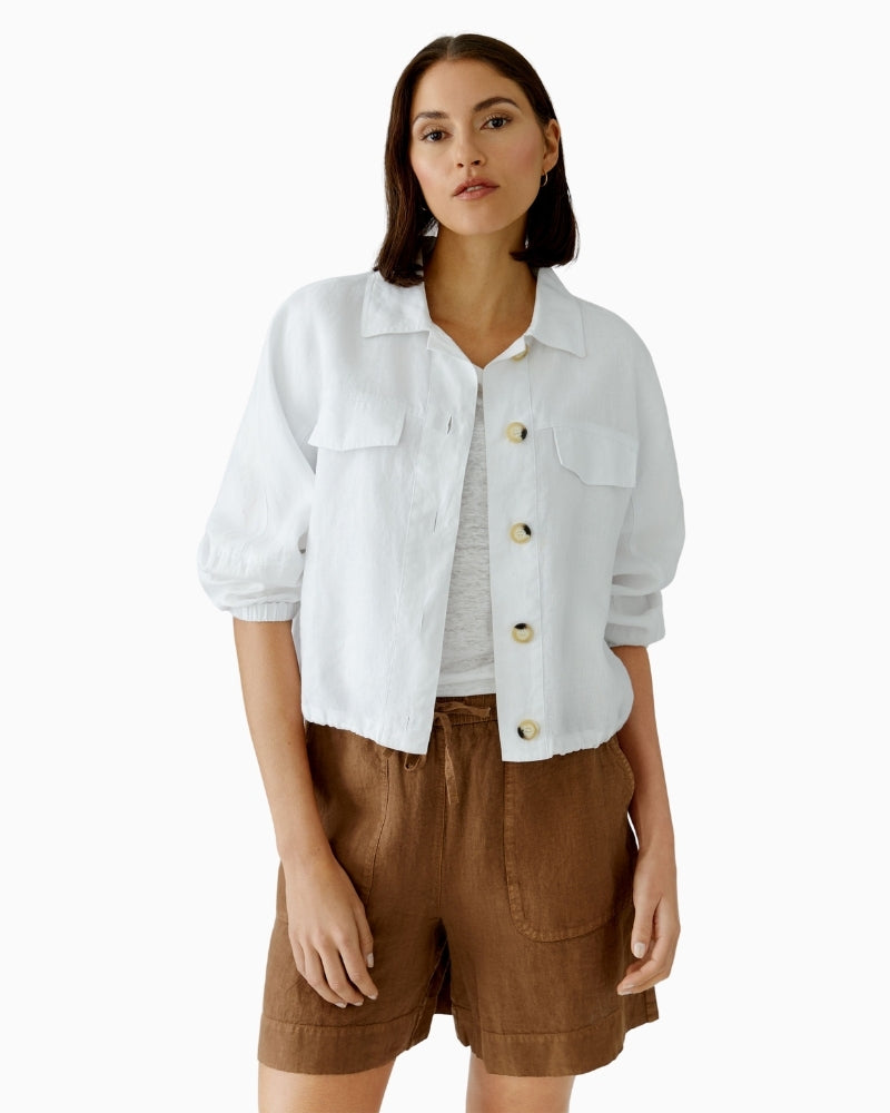 Oui Linen Blouson Jacket optic white front view