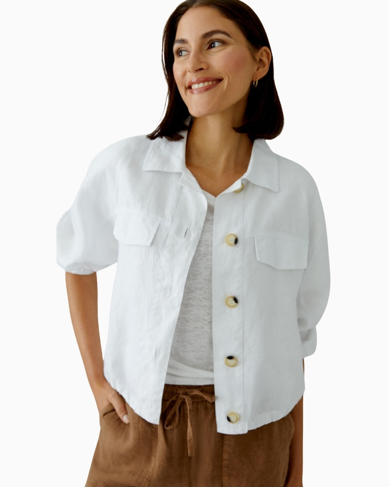 Oui Linen Blouson Jacket optic white styled look front