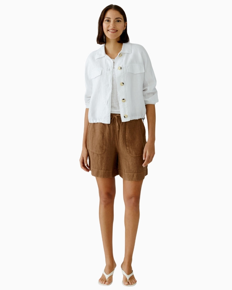 Oui Linen Blouson Jacket optic white styled look standing