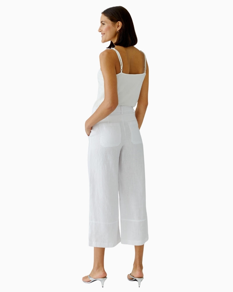 Oui Linen Trousers in Optic White back view