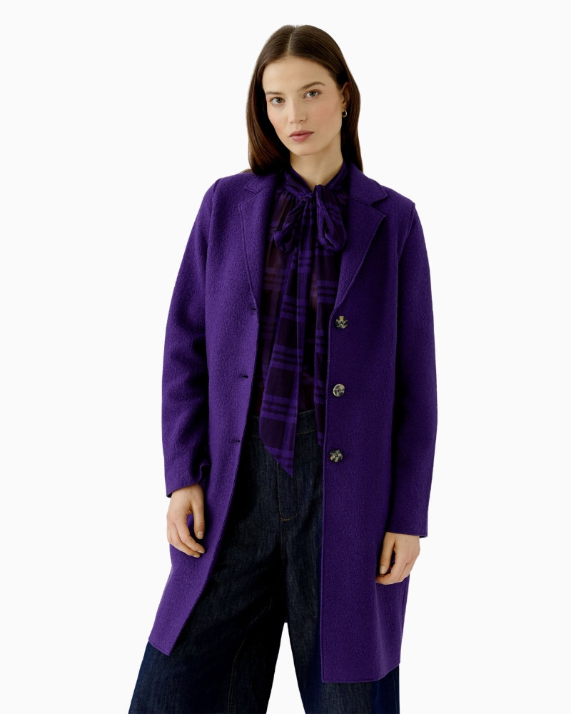 Oui Mayson Boiled Wool Coat in Violet front view