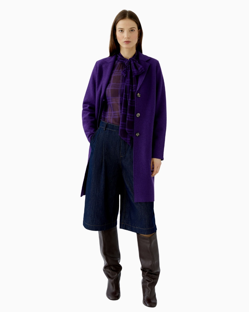 Oui Mayson Boiled Wool Coat in Violet styled view