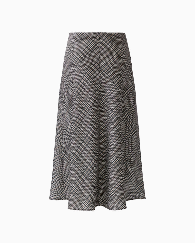 Oui Midi Skirt in off-white and brown check back detail