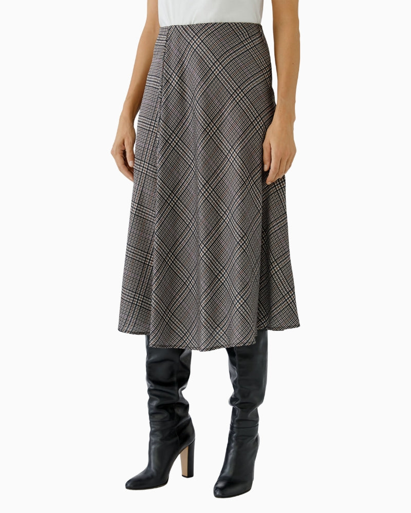 Oui Midi Skirt in off-white and brown check front view