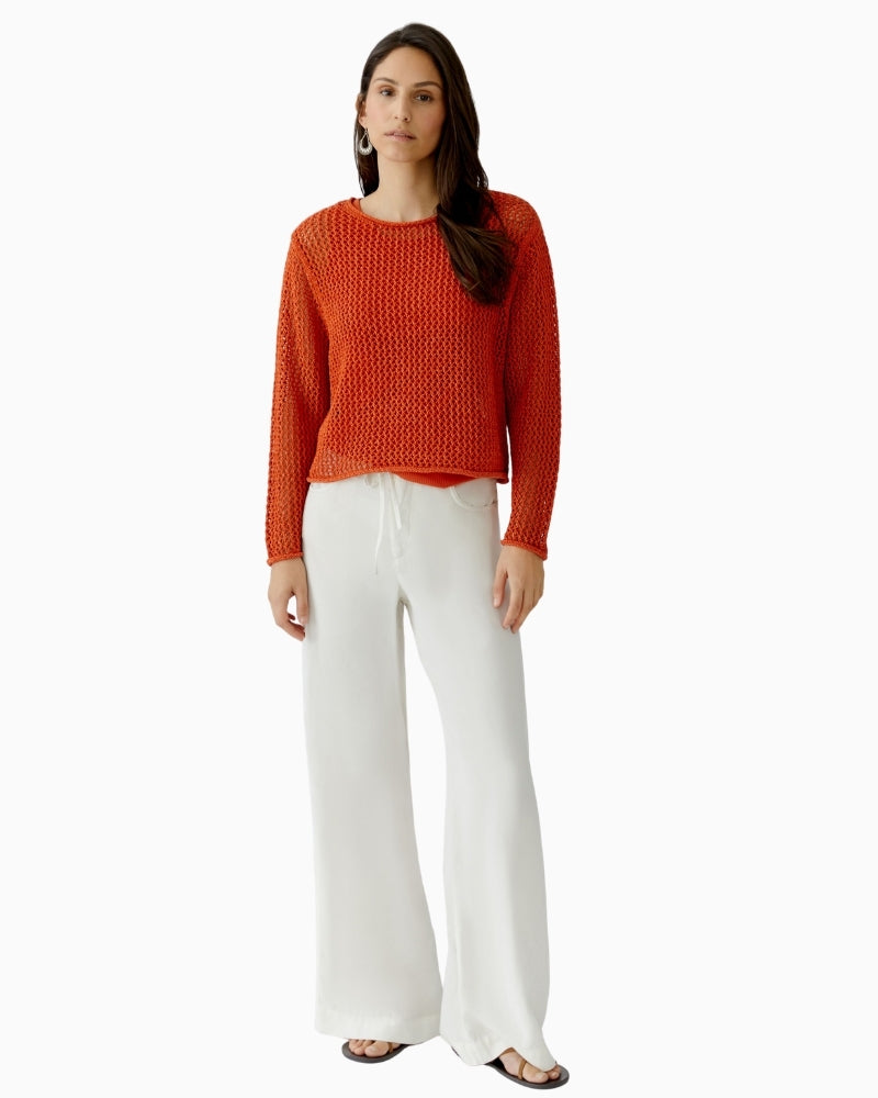 Oui Open Knit Pullover in Burnt Tangerine outfit view