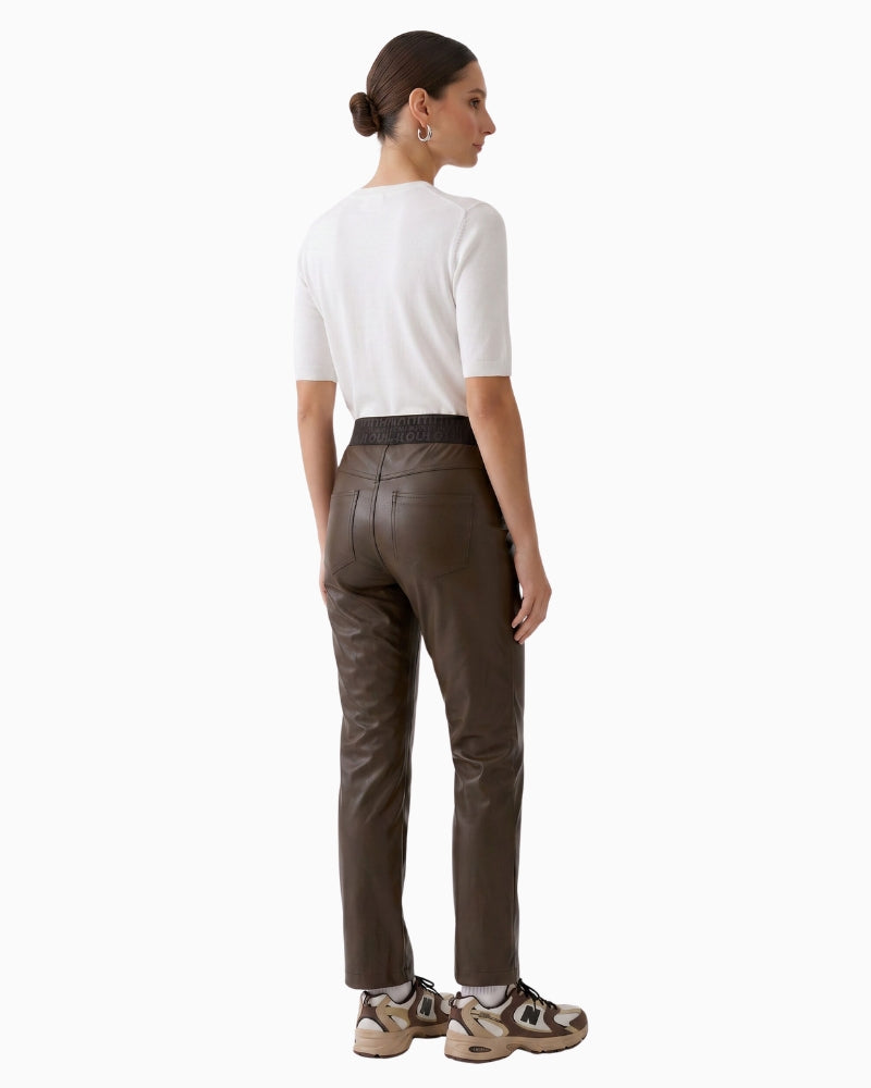 Oui PU Trousers in Brown back view