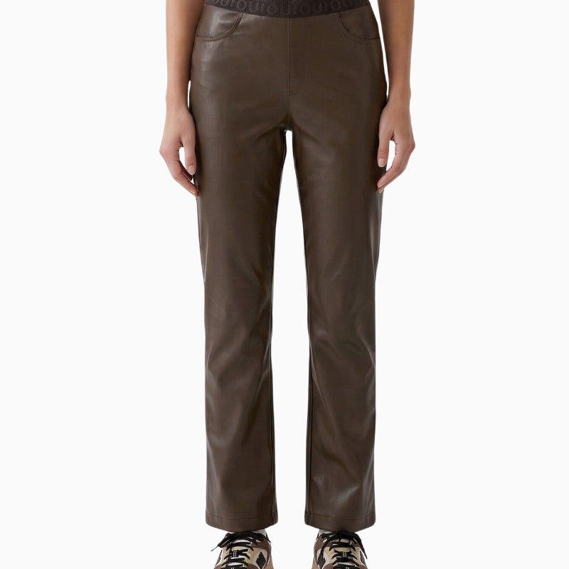 Oui PU Trousers in Brown front view