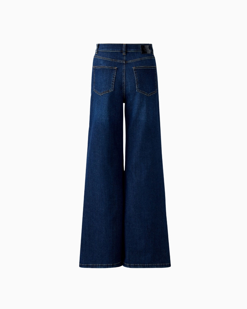 Flat lay back view of Oui denim palazzo jeans with wide leg and high waist