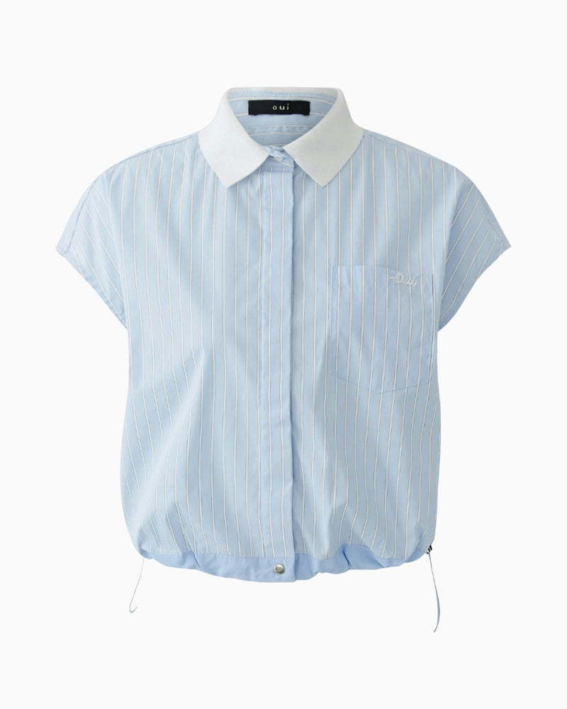 Oui Patch blouse in light blue flat lay front view