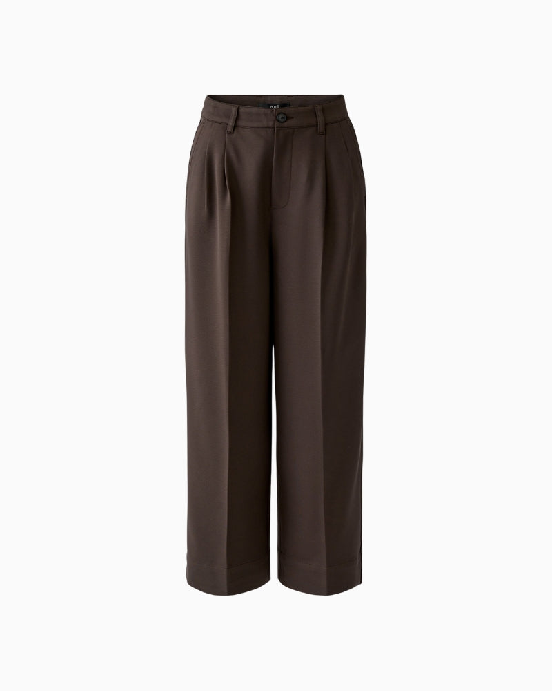 Oui Pleated Trousers in Brown front view