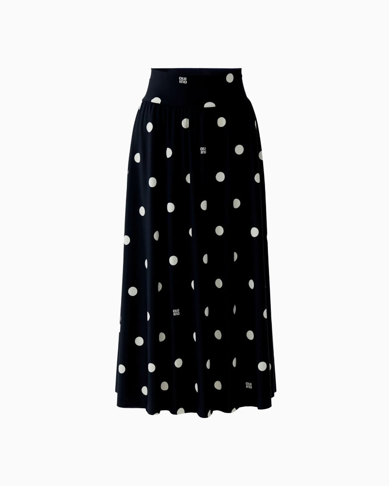 Oui Polka Dot Maxi Skirt in black and white dot print detail