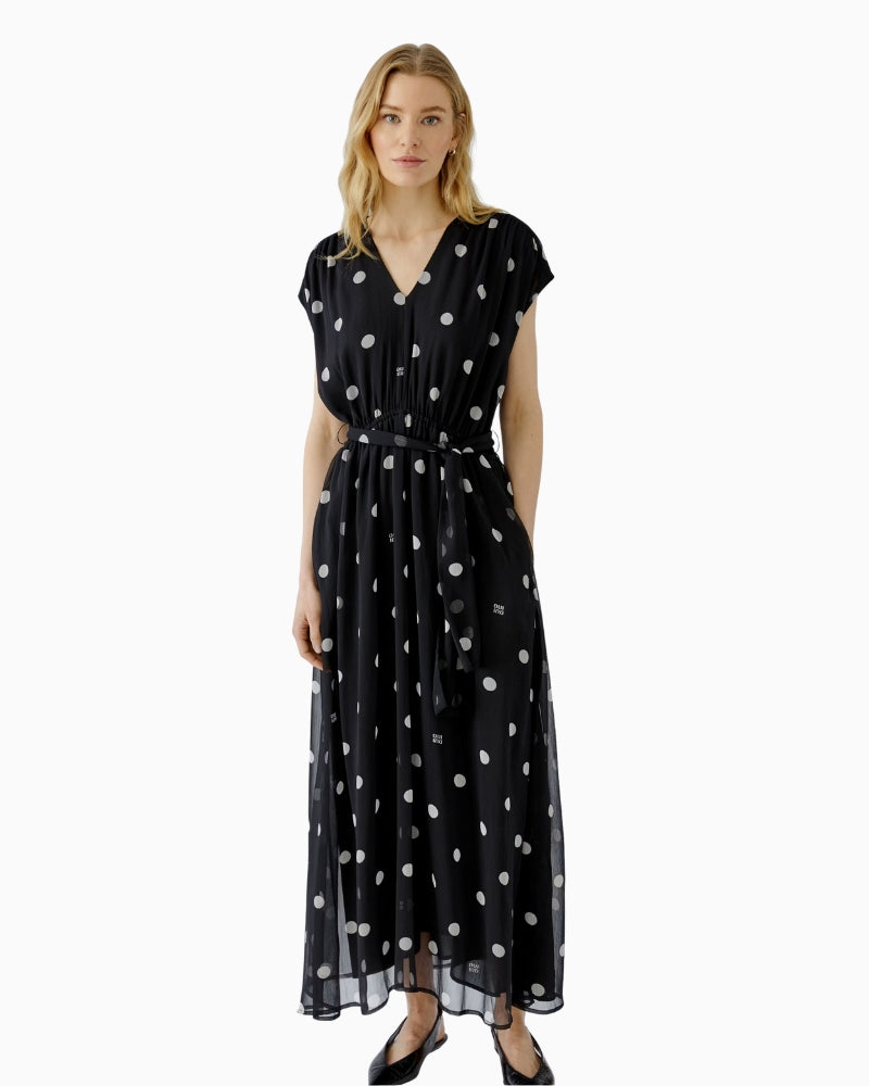 Oui Polka Maxi Dress in Black angled front view