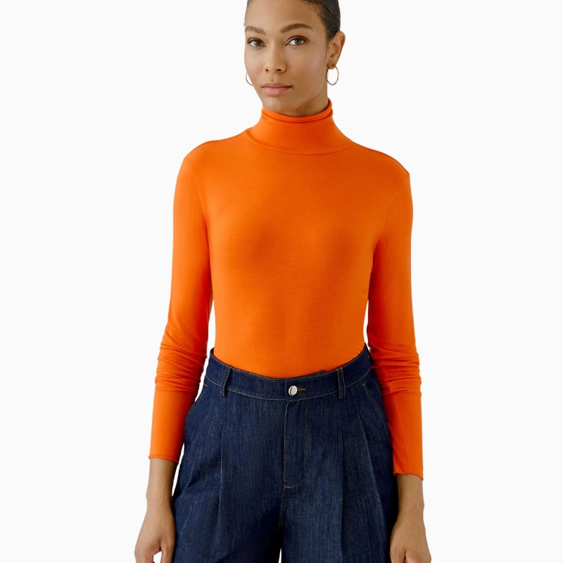Oui Polo Neck Top in Orange front view