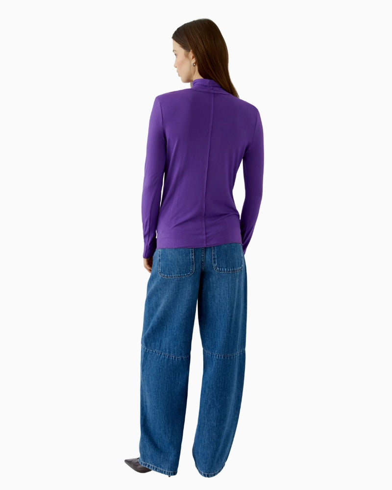 Oui Polo Neck Top in Violet back seam detail