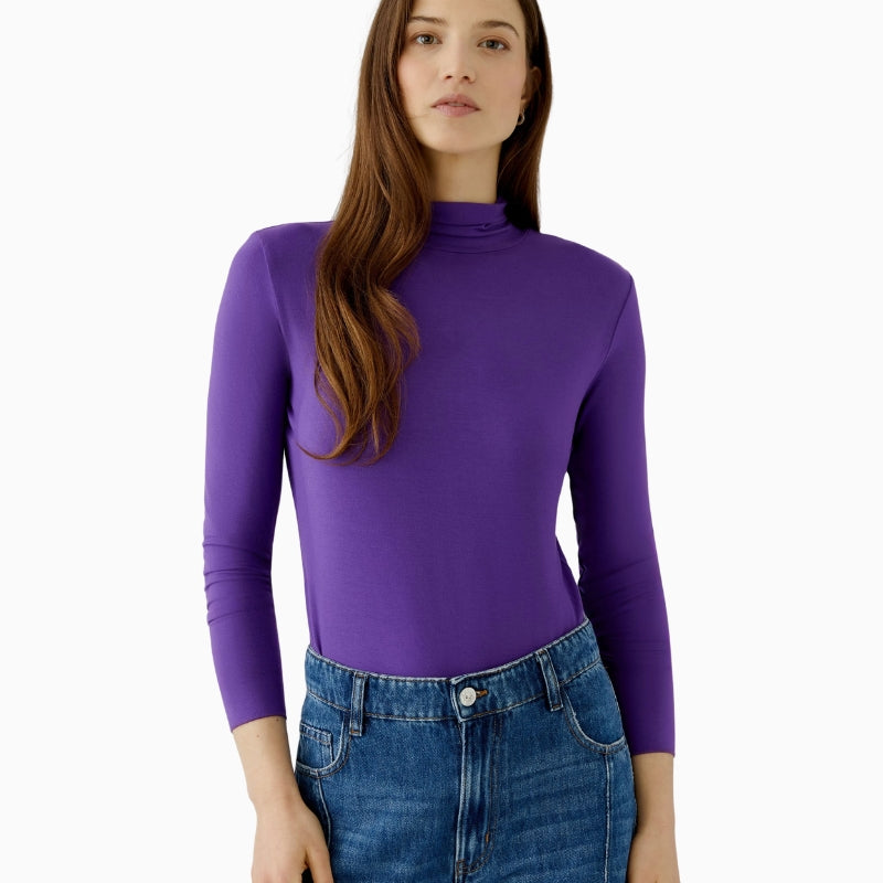 Oui Polo Neck Top in Violet front view