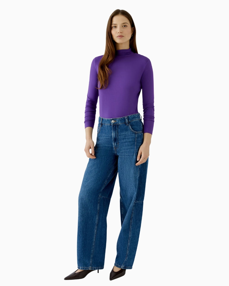 Oui Polo Neck Top in Violet worn front view