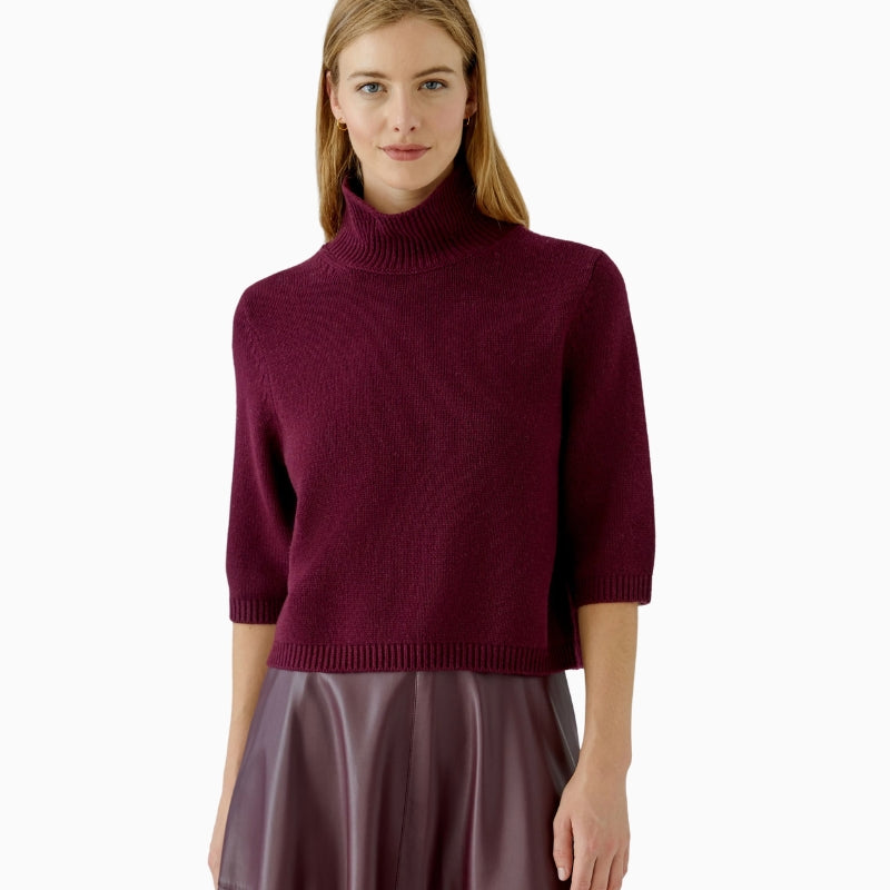 Oui Poloneck Pullover in Berry front view