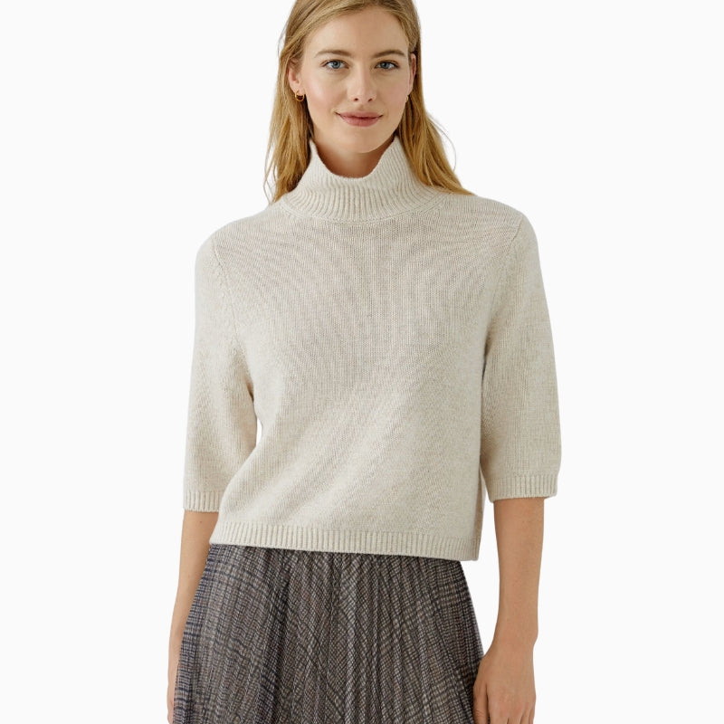 Oui Poloneck Pullover in light beige front view