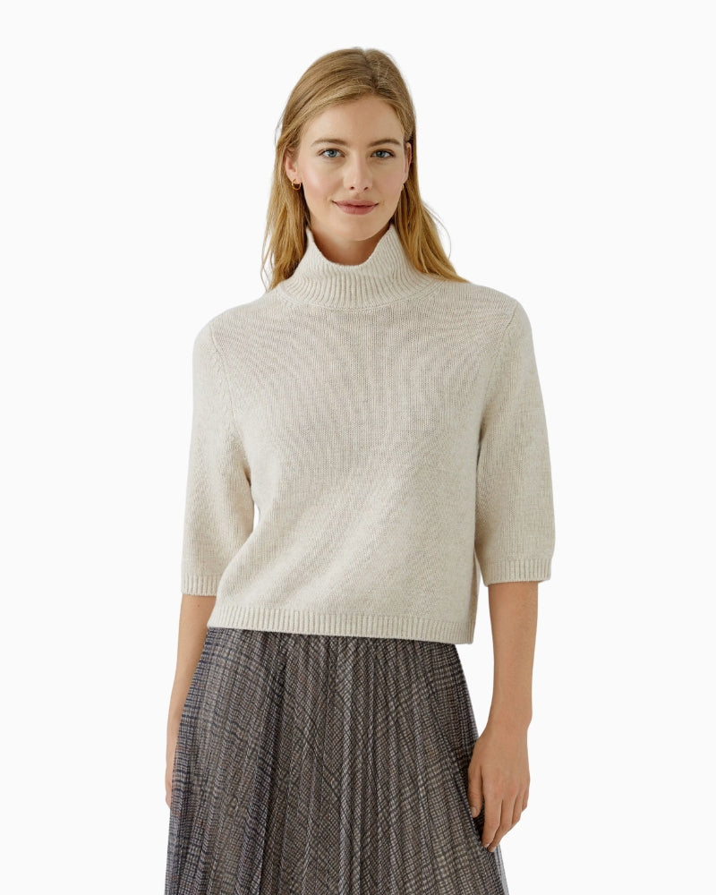 Oui Poloneck Pullover in light beige front view