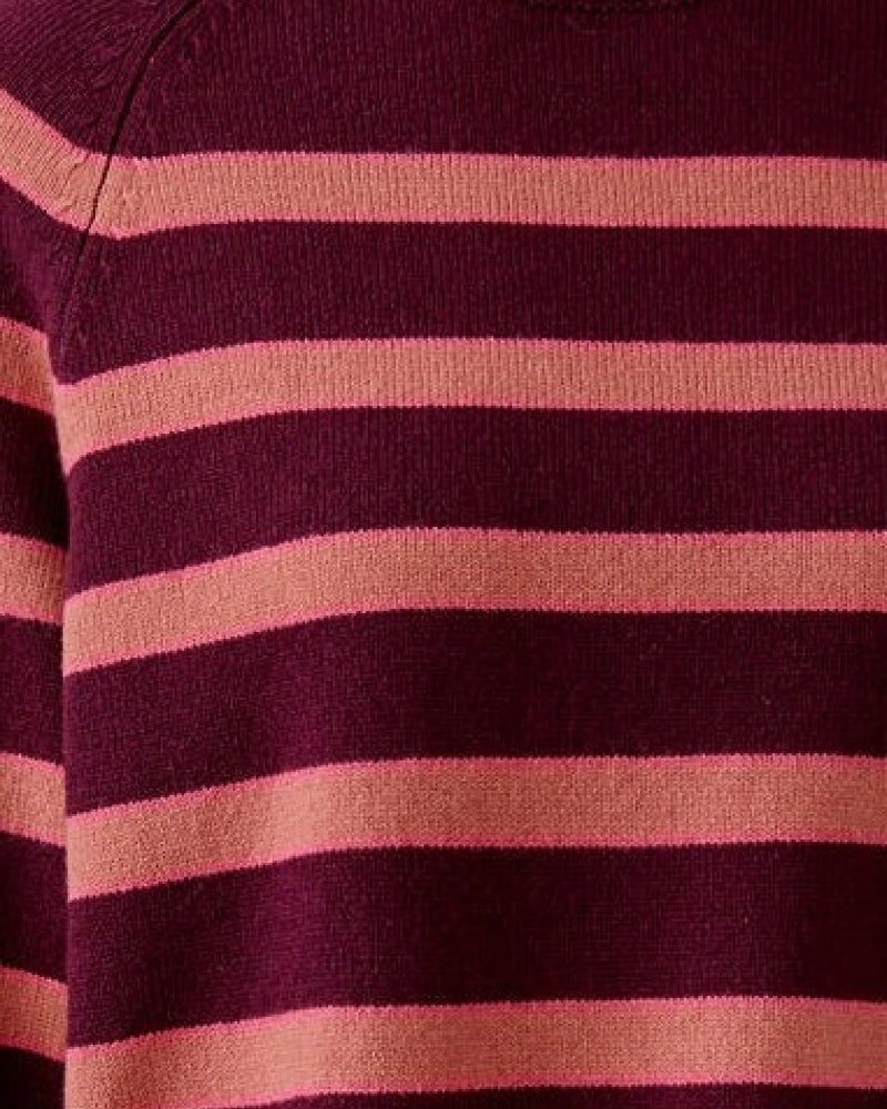 Oui Poloneck in Berry striped knit detail