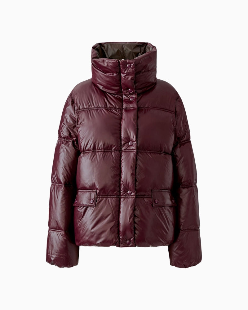 Oui Puffer Jacket in berry flap pocket detail