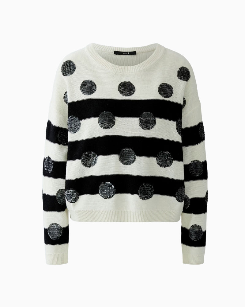 Oui Pullover in white and black front view