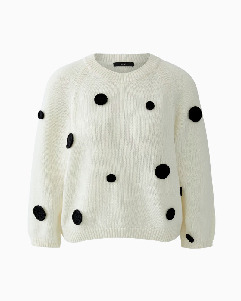 Oui Pullover in white and black polka details