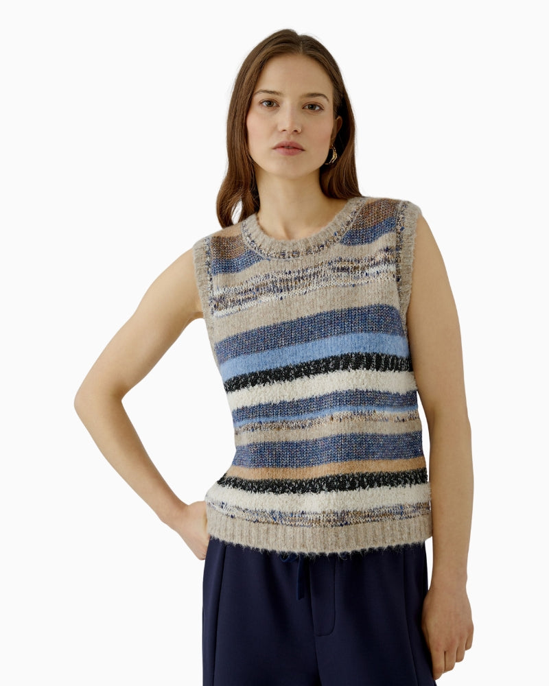 Oui Pullunder Vest in Beige/Blue front view