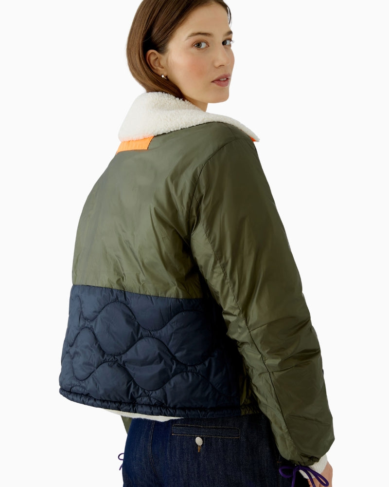 Oui Reversible Jacket in Olive reversible side back view