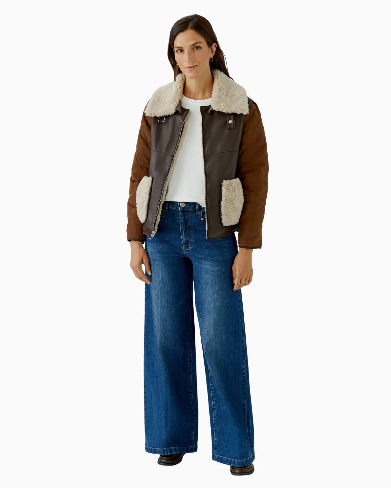 Oui Reversible Jacket in taupe reverse side view
