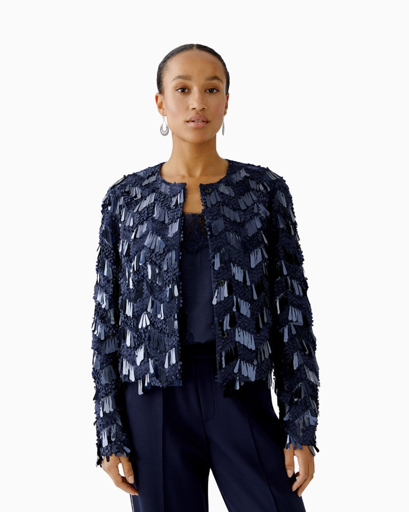 Oui sequin mesh jacket in dark blue