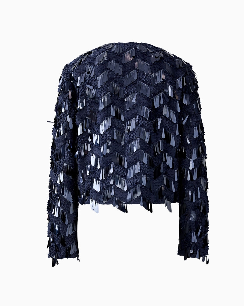 Back view of sequin mesh jacket