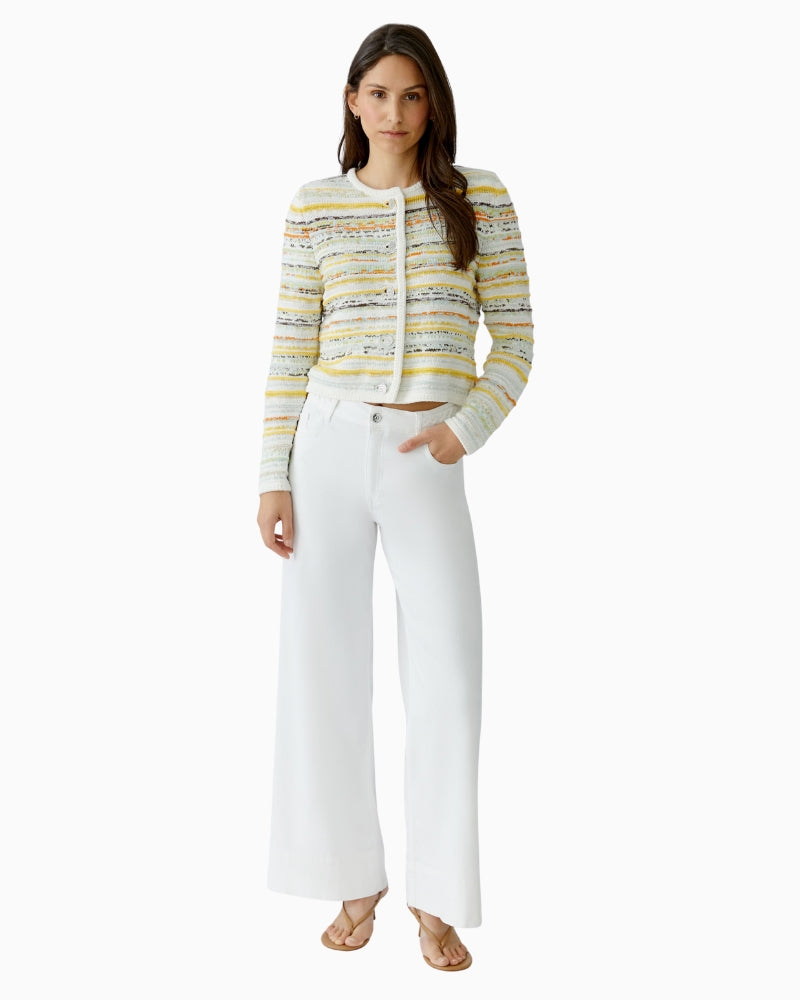 Oui Strickjacke cardigan white yellow front view