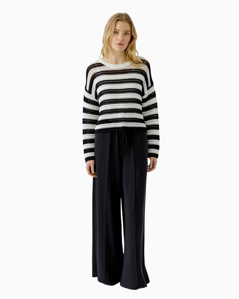 Oui Stripe Jumper in Black White front view