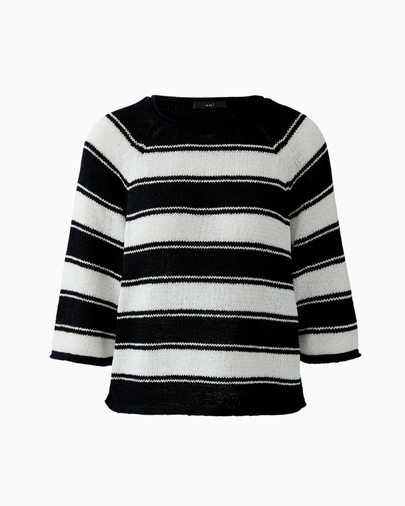 Oui Stripe Jumper in Black White front view