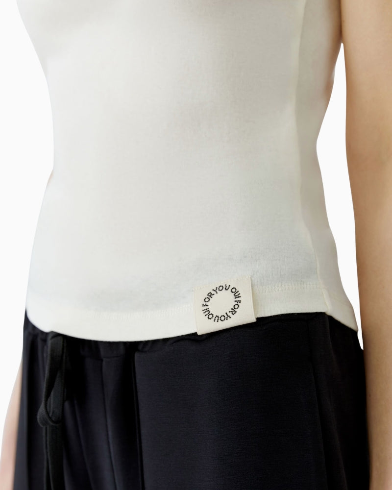 Oui Tank Top in White Black bicolour trim detail