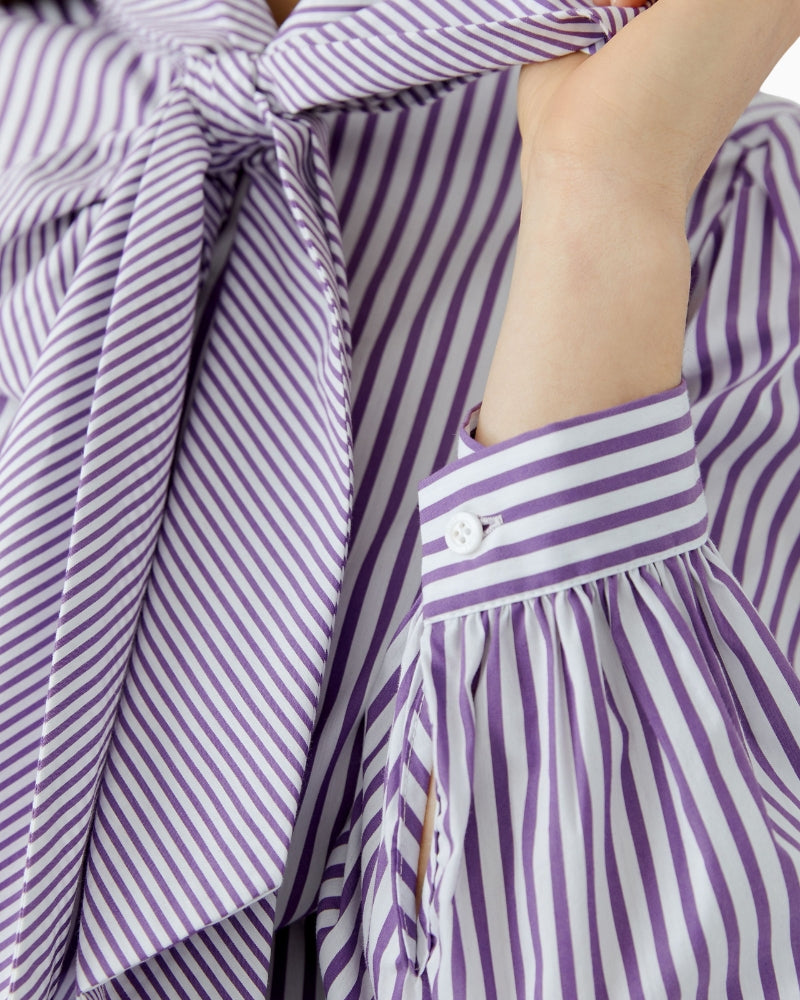 Oui Tie Neck Blouse in Violet button sleeve details