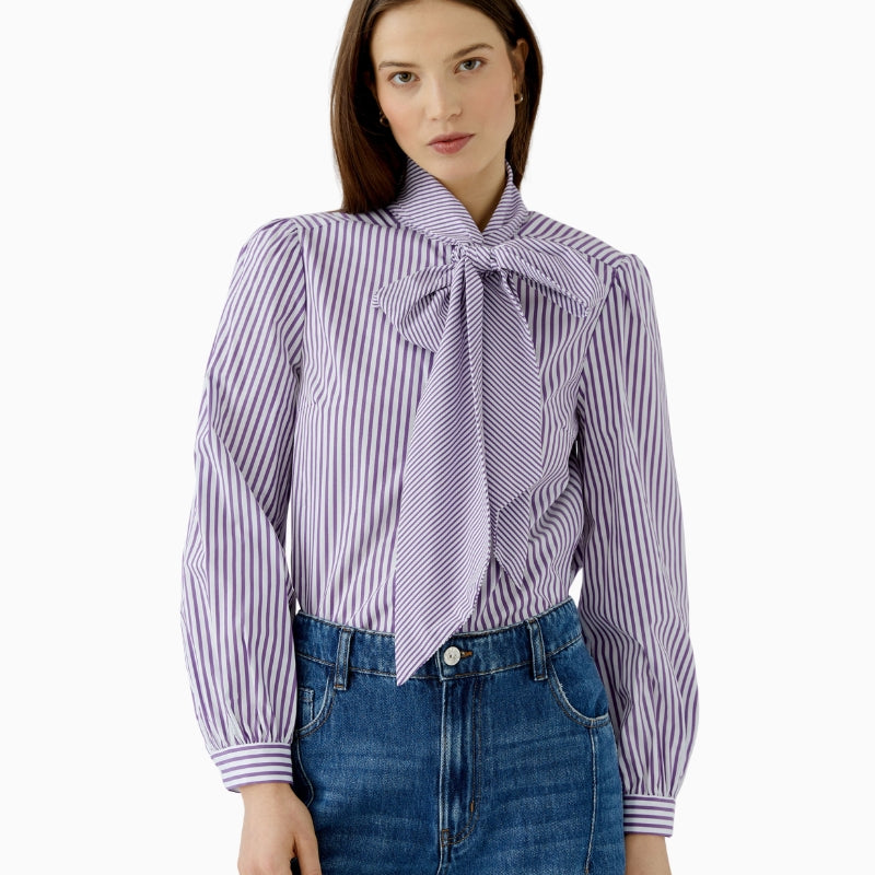 Oui Tie Neck Blouse in Violet front view