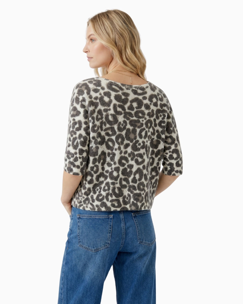 Oui V-Neck Cardigan in Leopard back view