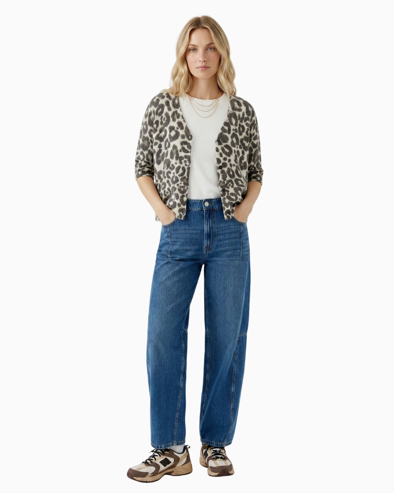 Oui V-Neck Cardigan in Leopard styled look