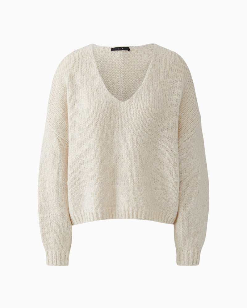 Oui V-Neck Jumper in Light Beige V-neck detail